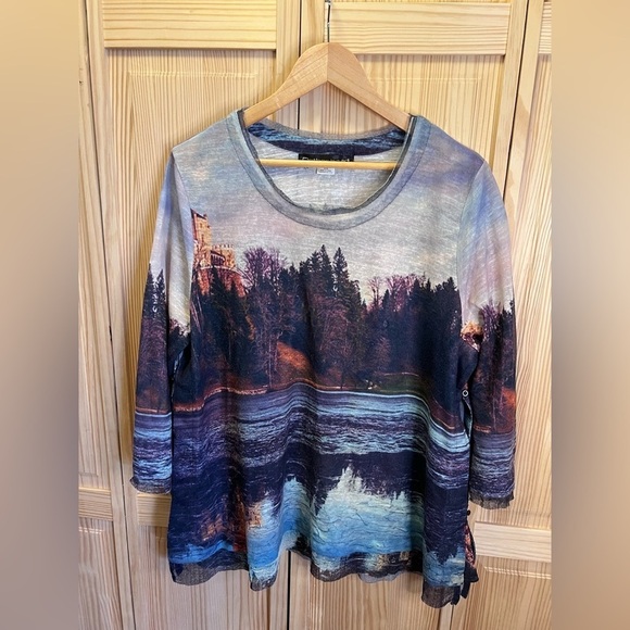 Clothes Head Tunic Multi-colored Outdoor Print 3/4 Length Sleeve Women’s Size XL - Picture 1 of 7